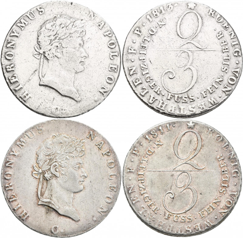 Westphalen: Hieronymus Napoleon 1807-1813: Lot 2 Stück, 2/3 Taler 1811 + 1813, A...