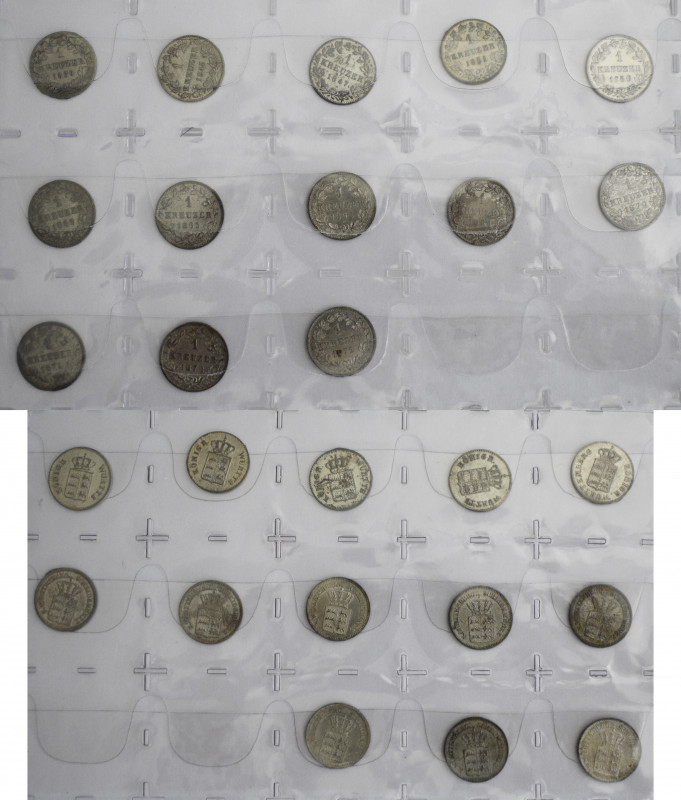 Württemberg: Wilhelm I. 1816-1864 und Karl 1864-1891: Lot 13 x 1 Kreuzer 1839-19...