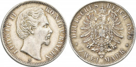 Bayern: Ludwig II. 1864-1886: 2 Mark 1876, Jaeger 41. Kleine Kratzer, fast vorzüglich.
 [differenzbesteuert]