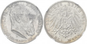 Bayern: Luitpold 1886-1912: 3 Mark 1911 D zum 90. Geburtstag und 25-jährigen Regierungsjubiläum, Jaeger 49. In NGC Holder MS 65.
 [differenzbesteuert...