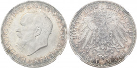Bayern: Ludwig III. 1913-1918: 3 Mark 1914 D, Jaeger 52. In NGC Holder MS 65+.
 [differenzbesteuert]
