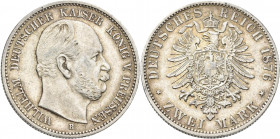 Preußen: Wilhelm I. 1861-1888: 2 Mark 1876 B, Jaeger 96. Kratzer, hübsche Tönung, fast vorzüglich.
 [differenzbesteuert]