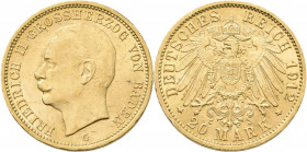 Baden: Friedrich II. 1907-1918: 20 Mark 1912 G, Jaeger 192. 7,97 g, 900/1000 Gold. Kleine Kratzer, sonst vorzüglich.
 [zzgl. 0 % MwSt.]