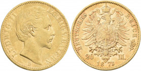 Bayern: Ludwig II. 1864-1886: 20 Mark 1873 D, Jaeger 194. 7,94 g, 900/1000 Gold. Sehr schön+.
 [zzgl. 0 % MwSt.]