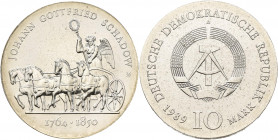 DDR: 10 Mark 1989 Johann Gottfried Schadow, Jaeger 1629, feine Patina, kleine Punkte, sonst vorzüglich.
 [differenzbesteuert]