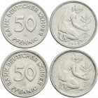 Bundesrepublik Deutschland 1948-2001: 50 Pfennig 1950 G, Bank Deutscher Länder, Jaeger 379, in sehr schön - vorzüglich, dabei noch 50 Pfennig BdL J oh...