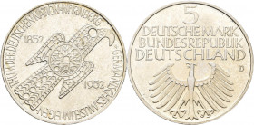 Bundesrepublik Deutschland 1948-2001: 5 DM 1952 D, Germanisches Museum, Jaeger 388. Winzige Kratzer und Randfehler, sonst vorzüglich.
 [differenzbest...