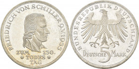 Bundesrepublik Deutschland 1948-2001: 5 DM 1955 F, Friedrich Schiller, Jaeger 389. Kleine Kratzer, sonst vorzüglich.
 [differenzbesteuert]