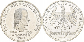 Bundesrepublik Deutschland 1948-2001: 5 DM 1955 F, Friedrich Schiller, Jaeger 389. Kleine Kratzer, sonst vorzüglich.
 [differenzbesteuert]