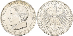 Bundesrepublik Deutschland 1948-2001: 5 DM 1957 J, Freiherr von Eichendorff, Jaeger 391. Kleine Kratzer und Randfehler, fast vorzüglich.
 [differenzb...