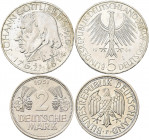 Bundesrepublik Deutschland 1948-2001: 5 DM 1964 J, Johann Gottlieb Fichte, Jaeger 393. Patina, vorzüglich. Dabei noch 2 DM 1951 F, Ähren, Jaeger 386. ...