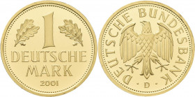 Bundesrepublik Deutschland 1948-2001: Goldmark 2001 D (München), Jaeger 481, in Originalkapsel, 12,0 g, 999/1000 Gold, mit Zertifikat, Stempelglanz.
...