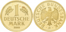 Bundesrepublik Deutschland 1948-2001: Goldmark 2001 D (München), Jaeger 481, in Originalkapsel, 12,0 g, 999/1000 Gold, Rotpunkte, sonst Stempelglanz....