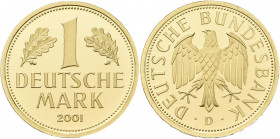 Bundesrepublik Deutschland 1948-2001: Goldmark 2001 D (München), Jaeger 481, in Originalkapsel, 12,0 g, 999/1000 Gold, Stempelglanz.
 [zzgl. 0 % MwSt...