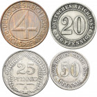 Deutschland: Partie von 8 Kleinmünzen in sehr schöner Erhaltung mit 4 Pfennig 1932 D, E, F und J, 20 Pfennig 1876 F und 1887 A, 25 Pfennig 1910 A und ...