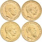 Preußen: 7 x 20 Mark diverse Jahrgänge 1873-1914 aus Preußen. Je ca. 7,94 g, 900/1000 Gold, überwiegend sehr schön und besser. Lot 7 Stück.
 [zzgl. 0...