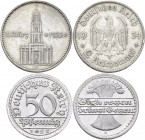 Drittes Reich: Kleines Lot Münzen aus dem Dritten Reich, dabei Luther 2 RM und 5 RM (J. 353), Schiller 2 RM , sowie Hindenburg Münzen. Insg. 9 Stück....