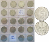 Bundesrepublik Deutschland 1948-2001: 73 x 5 DM Kursmünzen Silberadler, augenscheinlich alle Jahrgänge und Buchstaben vorhanden. Inklusive 1958 J. Jae...