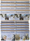 Numisbriefe, Numisblätter: Lot 18 Set Dauerserie der Deutschen Post mit KMS und Briefmarken. Dabei Jahre 1997, 1998, 2003.
 [differenzbesteuert]