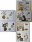 Numisbriefe, Numisblätter: 4 Alben mit diversen Münzbriefen / Numisbriefen. Dabei übewiegend kleine Nominale und Medaillen, einige Münzbriefe mit DDR ...