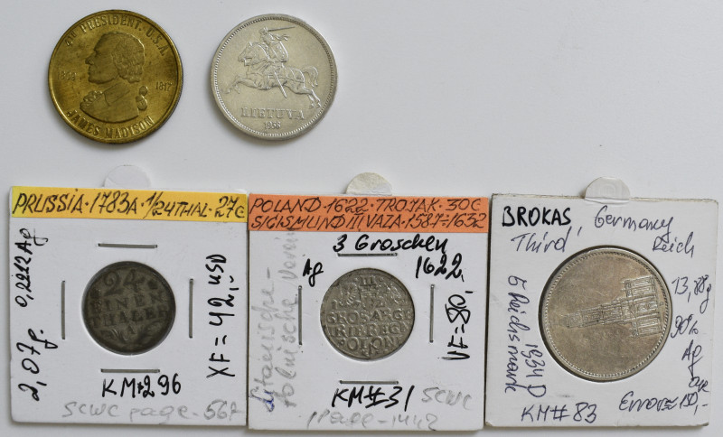 Nachlässe: Kleines Lot mit 4 Münzen und 1 Medaille, dabei: Polen, Trojak 1632, P...