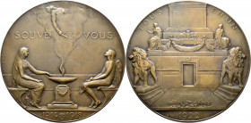Medaillen alle Welt: Belgien, Bronze Medaille 1922 von A. Bonnetain auf die gefallenen unbekannten Soldaten des Weltkrieges. Witwe und Engel sitzen vo...