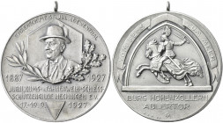 Medaillen Deutschland - Geographisch: Hohenzollern-Hechingen: Mattierte Silbermedaille 1927 von Mayer und Wilhelm, auf das Jubiläums- und Fahnenweih-F...