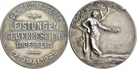 Medaillen Deutschland - Geographisch: Ingelheim: Silbermedaille 1925, unsigniert. Prämienmedaille der Gewerbeschau Ingelheim, 39,4 mm, 19,7 g, vorzügl...
