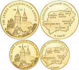 Medaillen Deutschland - Geographisch: Neunkirchen a. Sand, 750 Jahre, 1977, 2 Goldmedaillen, Gewicht 3,57 u. 8,81 g, gepunzt 986 in Schachteln der Spa...