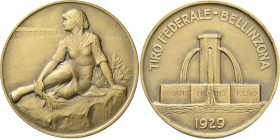 Medaillen alle Welt: Schweiz, Bellinzona: Bronzemedaille 1929 von Agostina Balestra und Huguenin auf den Tiro federale. Springbrunnen / weibliche Figu...