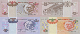 Angola: Banco de Angola and Banco Nacional de Angola, lot with 5 banknotes 50 and 100 Escudos 1973 and 50.000, 100.000 and 500.000 Kwanzas Reajustados...