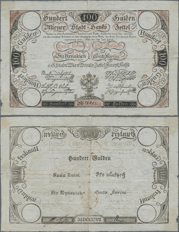 Austria: Wiener Stadt-Banco Zettel 100 Gulden 01.06.1806, P.A42, exceptional goo...