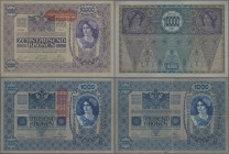Austria: Oesterreichisch-Ungarische Bank, lot with 5 banknotes comprising 1000 Kronen 1902 (1919) (P.59, F with small tear), 3x 1000 Kronen 1902 (1919...