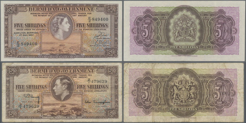 Bermuda: Bermuda Government pair with 5 Shillings 1937 with portrait of King Geo...