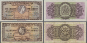 Bermuda: Bermuda Government pair with 5 Shillings 1937 with portrait of King George VI (P.8b, F/F-) and 5 Shillings 1957 with portrait of Queen Elisab...