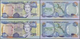 Bermuda: Bermuda Monetary Authority pair with 10 Dollars 24th May 2000 with serial number C/I 001740 (P.52a, UNC) and 10 Dollars 24th May 2000 REPLACE...