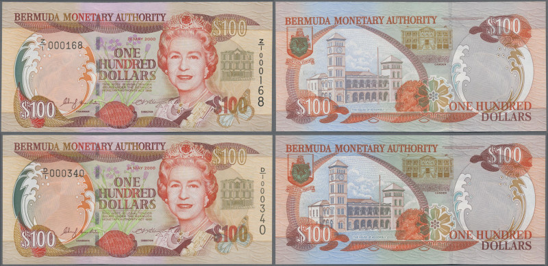 Bermuda: Bermuda Monetary Authority pair with 100 Dollars 24th May 2000 with ser...