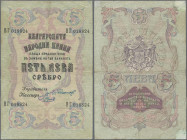 Bulgaria: 5 Leva Srebro ND(1909) with 4 serial numbers on front, double letter serial prefix and blue signatures: Chakalov & Venkov, P.2c, previously ...