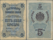 Bulgaria: Bulgaria National Bank 5 Leva Srebro ND(1916) with signature Chakalov & Venkov, P.16, small border tears at left, tiny pinhole at lower righ...
