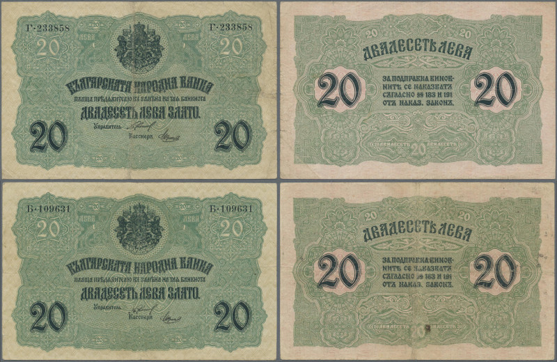 Bulgaria: pair of the 20 Gold Leva ND(1916), P.18, both notes are in used condit...
