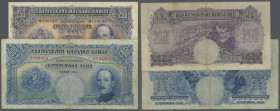 Bulgaria: Set of 2 notes containgin 250 and 500 Leva 1929 P. 51 & 52, the first one in condition F+, the second one in condition F-, both without larg...