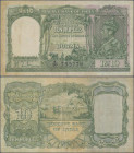 Burma: 10 Rupees ND portrait KGIV P. 5 in lightly used condition with light folds but with no holes in paper, stain at left border, still strongness i...