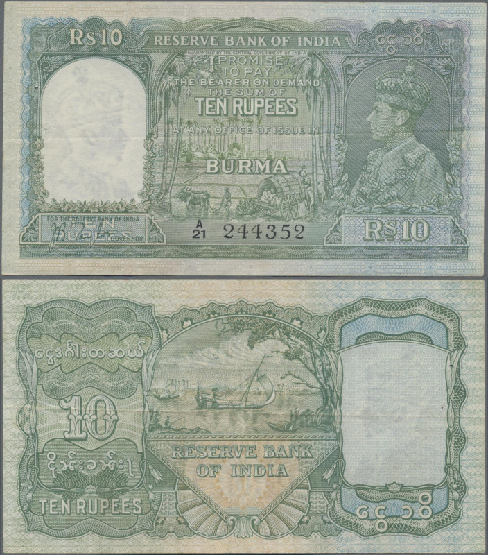 Burma: Reserve Bank of India – BURMA branch 10 Rupees ND(1938), P.5, excellent c...