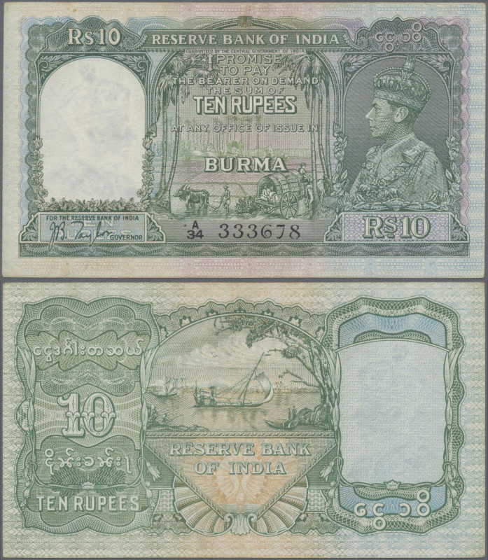 Burma: Reserve Bank of India – BURMA branch 10 Rupees ND(1938), P.5, staple hole...