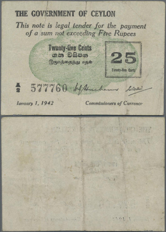 Ceylon: The Government of Ceylon 25 Cents 1942, P.40, still nice with two taped ...