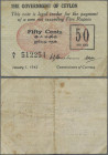 Ceylon: The Government of Ceylon 50 Cents 1942, P.41, still nice with a few rusty spots and some folds, Condition: F/F+.
 [zzgl. 19 % MwSt.]