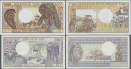 Chad: Banque des États de l'Afrique Centrale - République du Tchad, pair with 1000 Francs 1980 (P.7, F) and 5000 Francs 1984 (P.11, UNC). (2 pcs.)
 [...