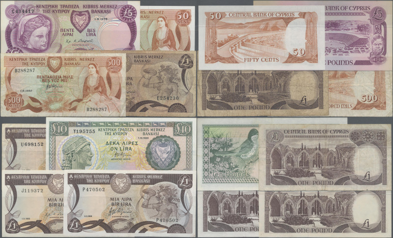 Cyprus: Central Bank of Cyprus, lot with 8 banknotes series 1979 – 1988, compris...