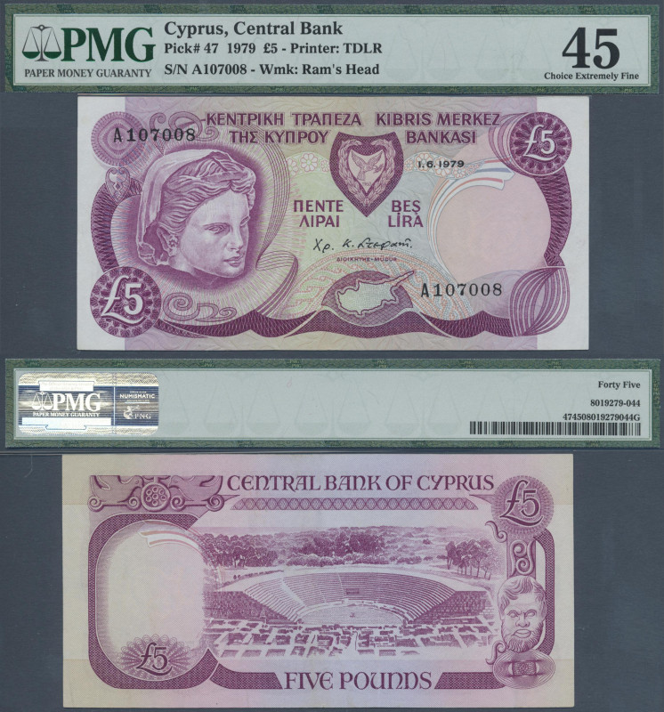 Cyprus: 5 Pounds 1979 P. 47, PMG graded 45 Coice Extremely Fine.
 [differenzbes...