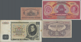 Czechoslovakia: Lot with 9 banknotes series 1919 – 1934 comprising 1 Korun 1919 (P.6, VF+/XF), 5 Korun 1919 (P.7, F/F-), 5 Korun 1921 (P.15, F-), 10 K...
